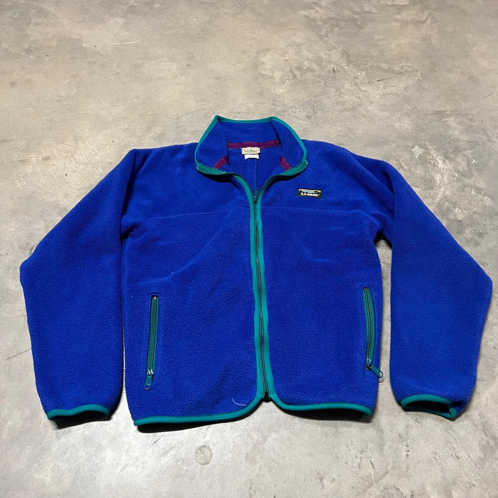 Vintage LL Bean Fleece Jacket Womens Medium Blue Teal Full Zip Made in USA G340